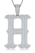 Initial H Moissanite Iced Letter Pendant Necklace in Sterling Silver