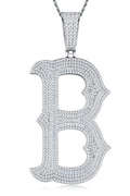 Initial B Moissanite Iced Letter Pendant Necklace in Sterling Silver