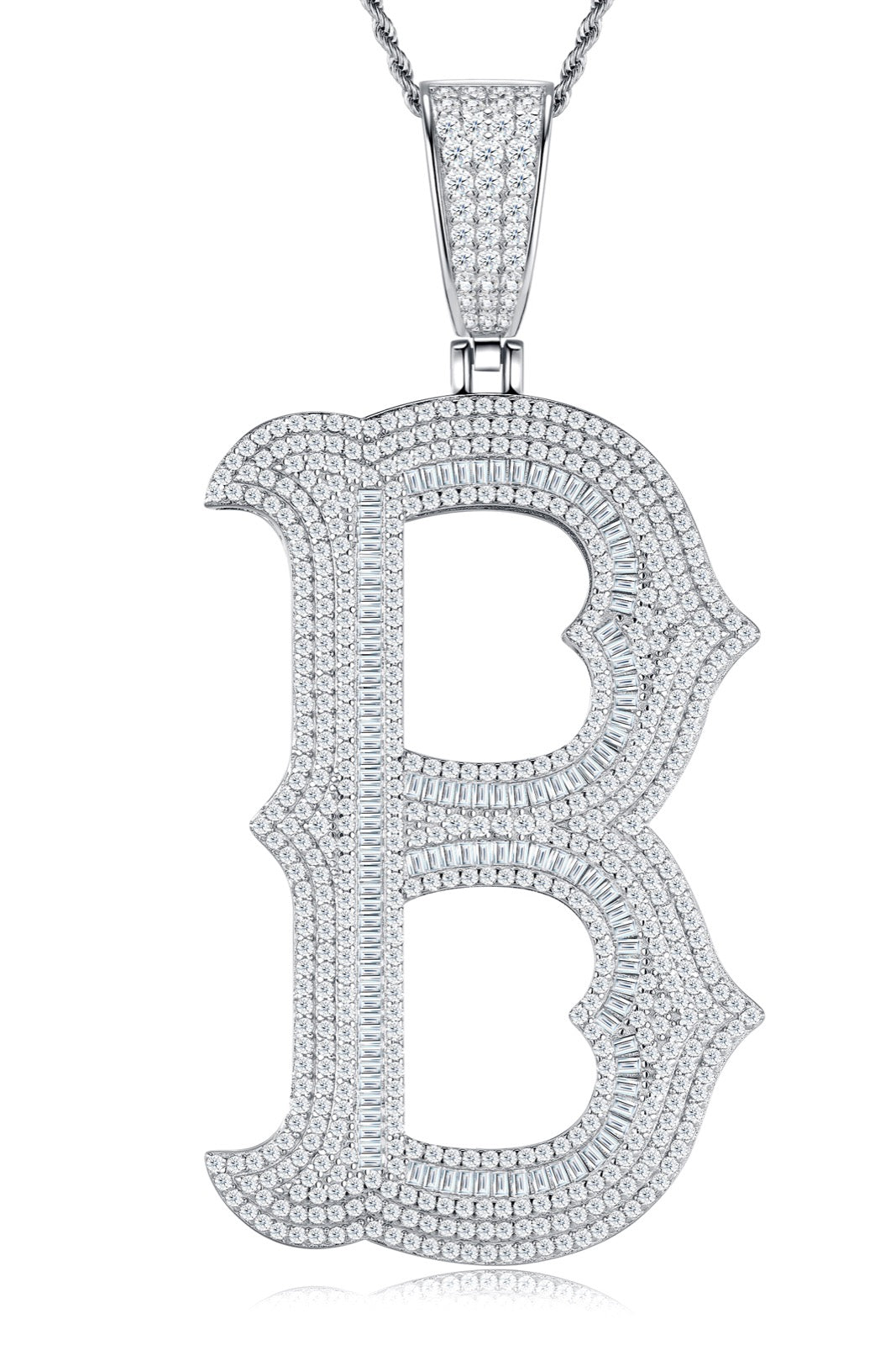 Initial B Moissanite Iced Letter Pendant Necklace in Sterling Silver