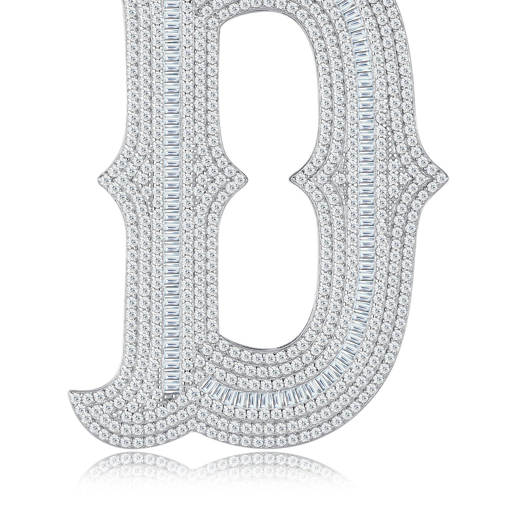 Initial D Moissanite Iced Letter Pendant Necklace in Sterling Silver — detail