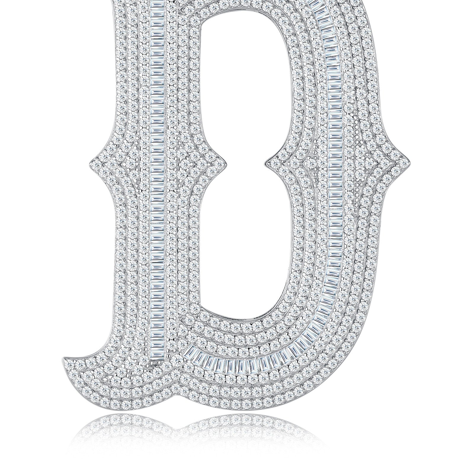 Initial D Moissanite Iced Letter Pendant Necklace in Sterling Silver — detail