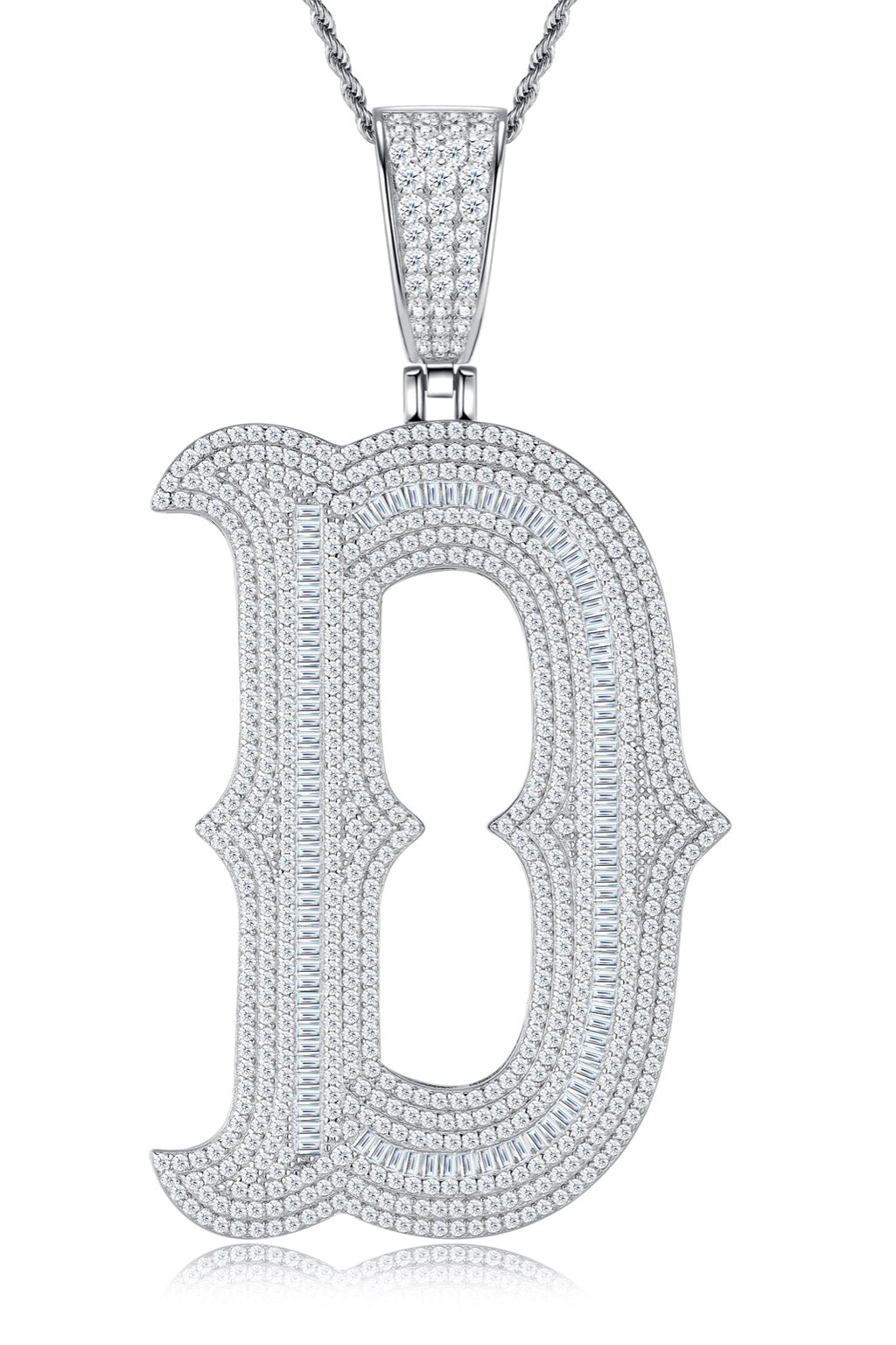 Initial D Moissanite Iced Letter Pendant Necklace in Sterling Silver