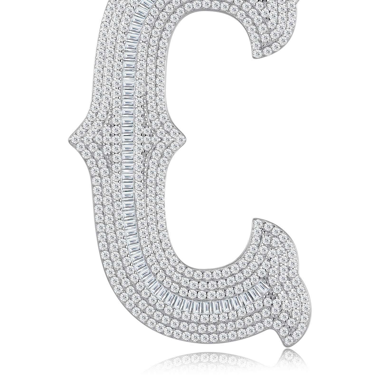 Initial C Moissanite Iced Letter Pendant Necklace in Sterling Silver — detail