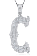Initial C Moissanite Iced Letter Pendant Necklace in Sterling Silver