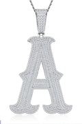 Initial A Moissanite Iced Letter Pendant Necklace in Sterling Silver