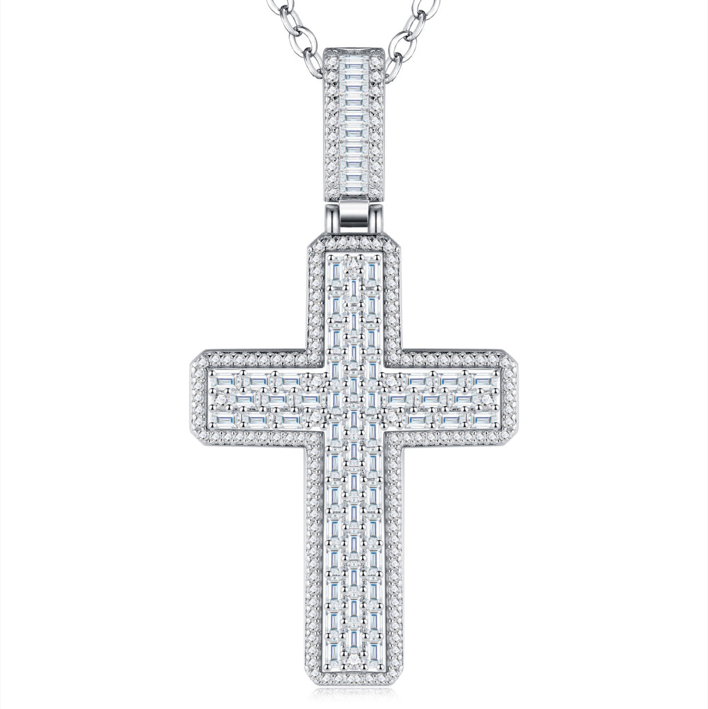 Crociata Moissanite Cross Necklace in Sterling Silver