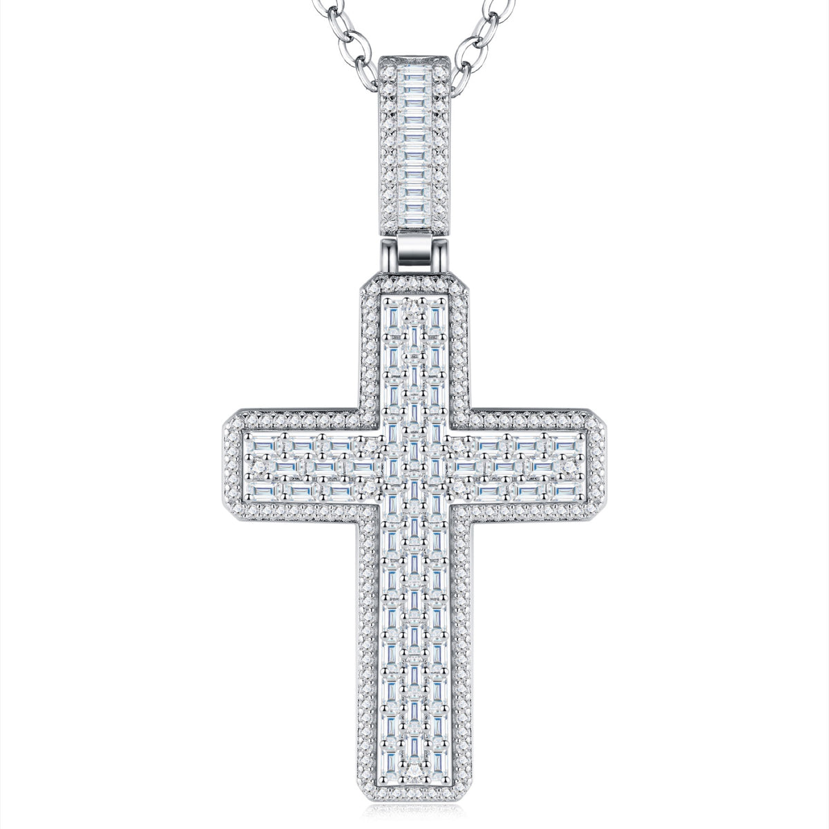 Crociata Moissanite Cross Pendant in Sterling Silver
