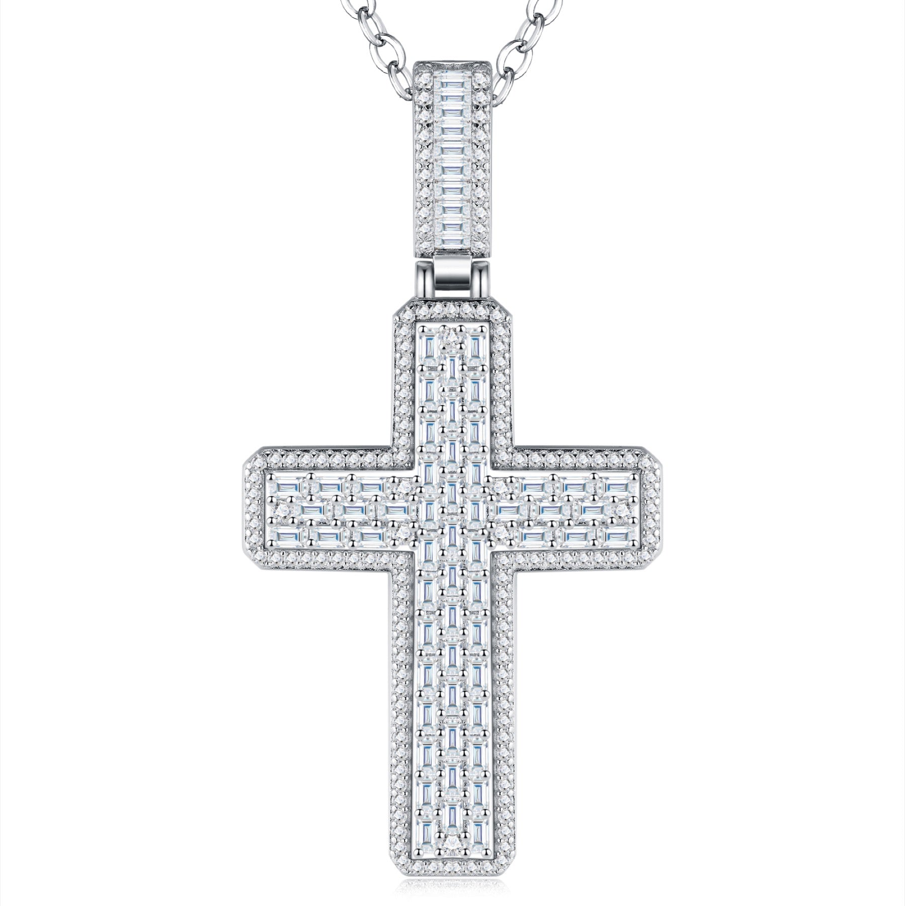 Crociata Moissanite Cross Necklace in Sterling Silver