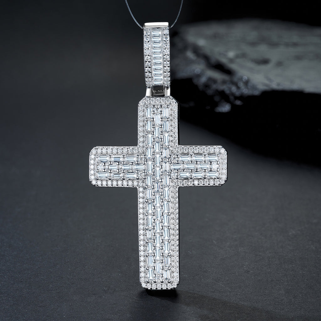 Crociata Moissanite Cross Necklace in Sterling Silver