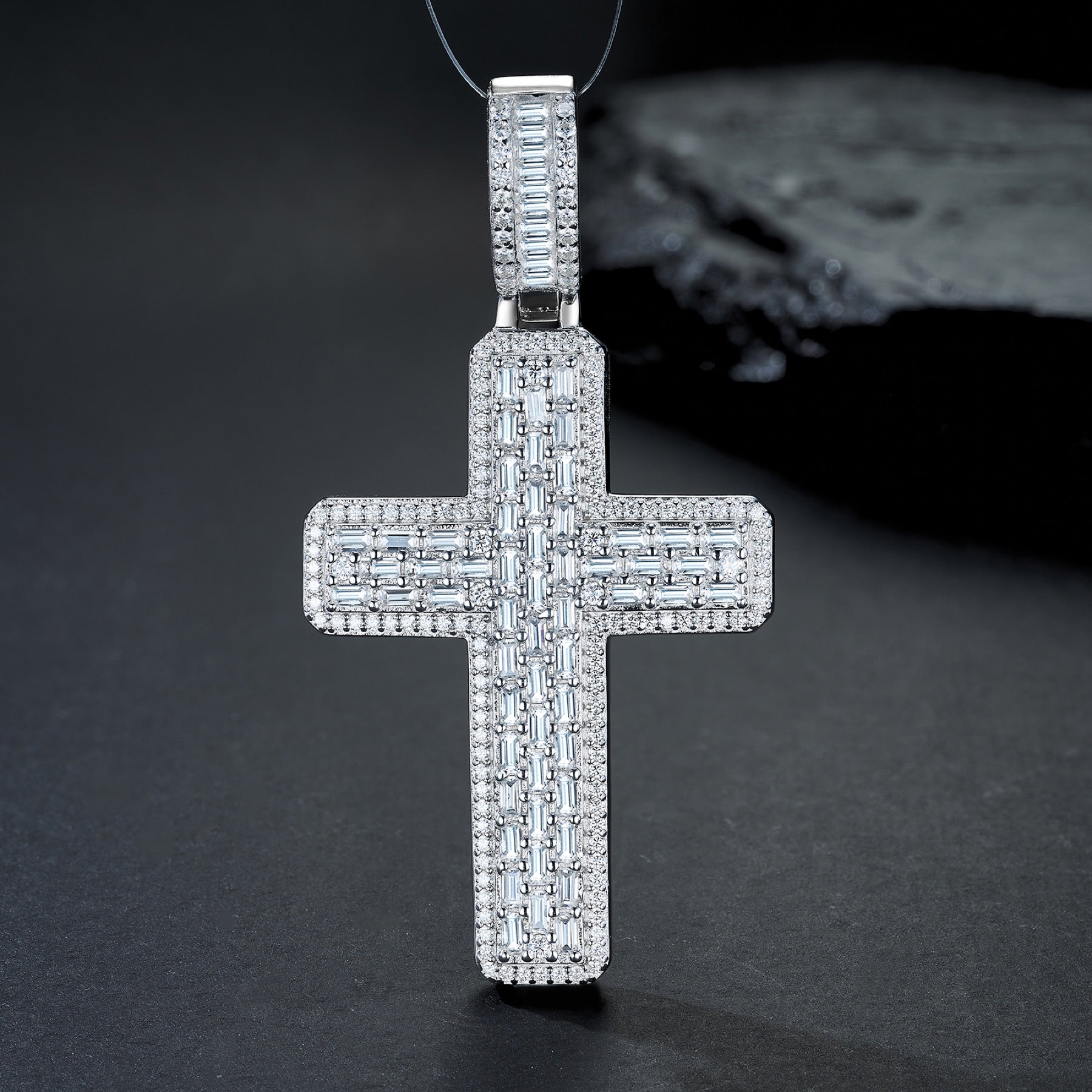 Crociata Moissanite Cross Necklace in Sterling Silver