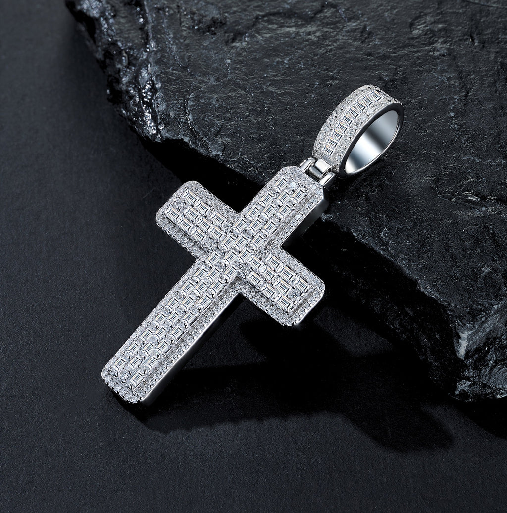 Crociata Moissanite Cross Necklace in Sterling Silver