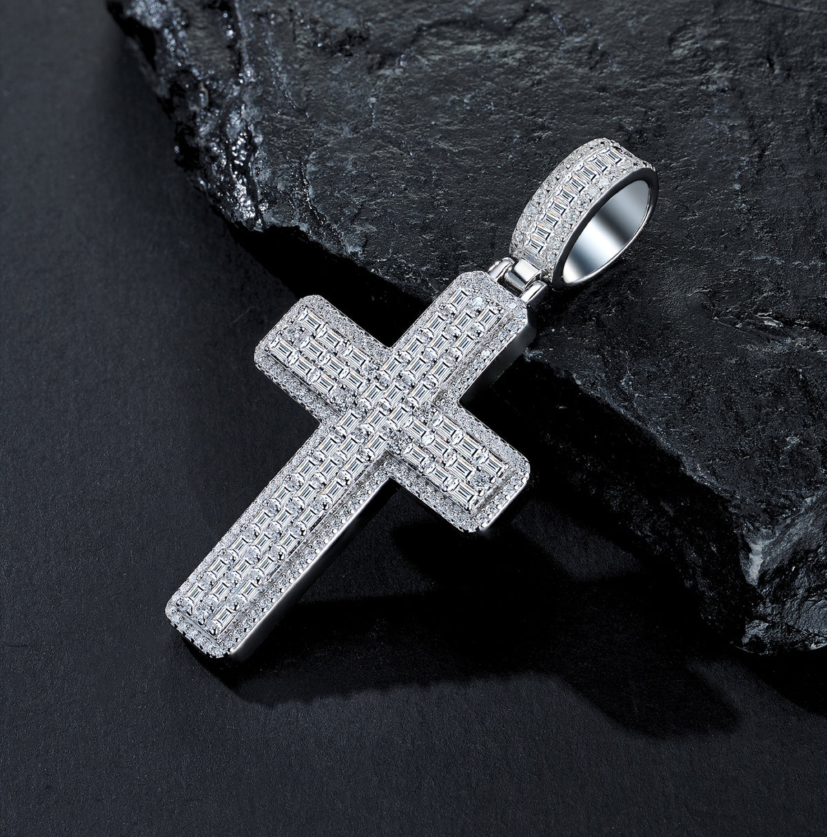 Crociata Moissanite Cross Pendant in Sterling Silver
