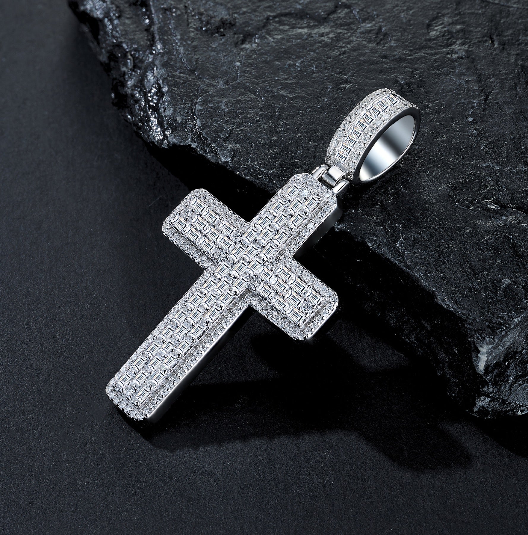 Crociata Moissanite Cross Necklace in Sterling Silver