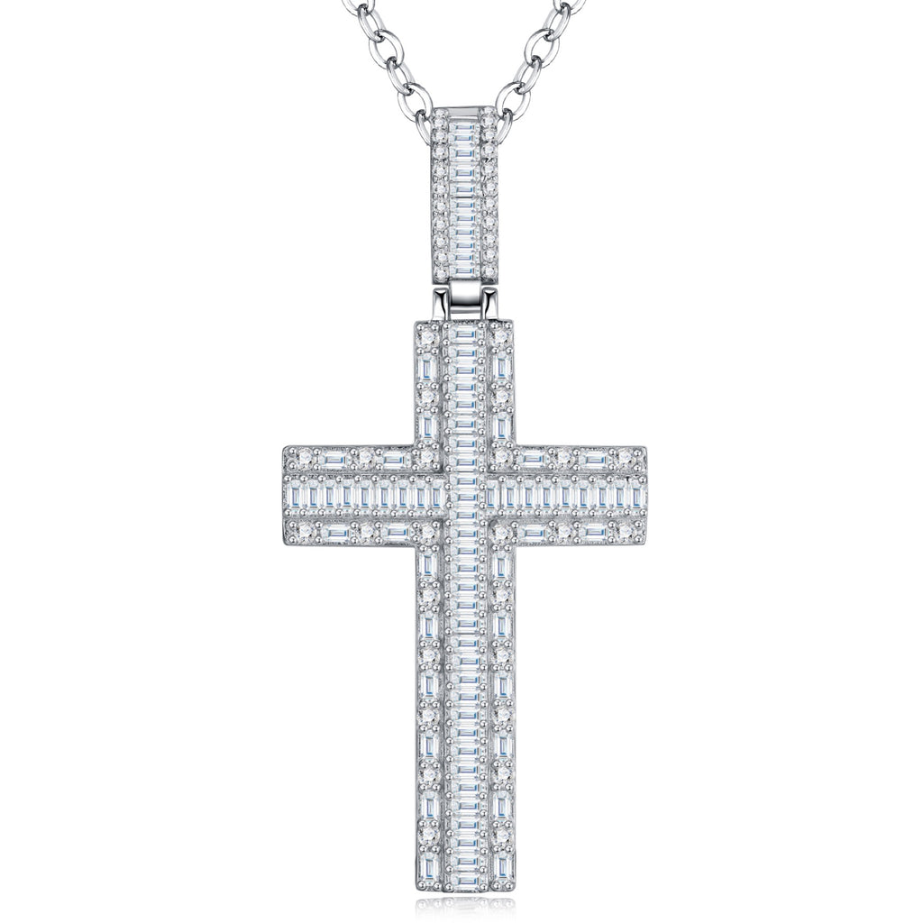 Pilastro Moissanite Cross Necklace in Sterling Silver