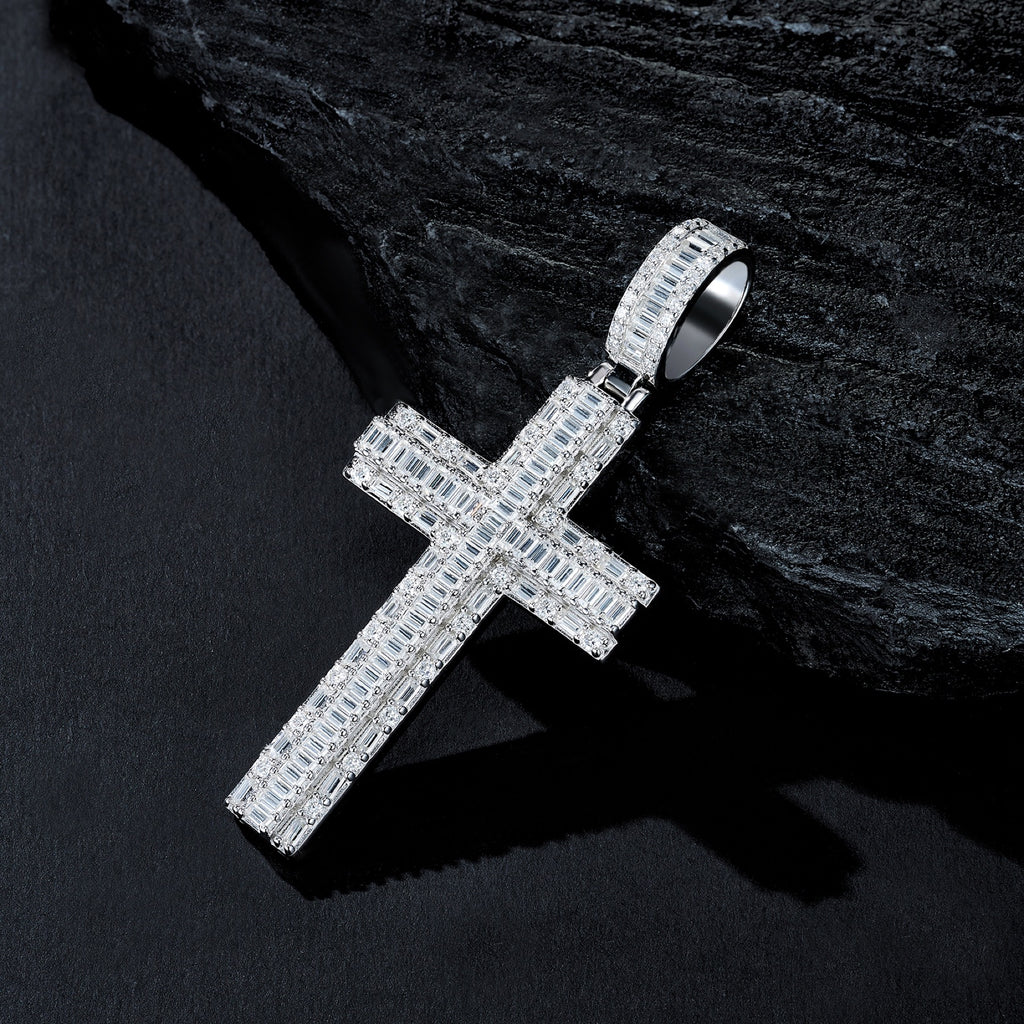 Pilastro Moissanite Cross Necklace in Sterling Silver