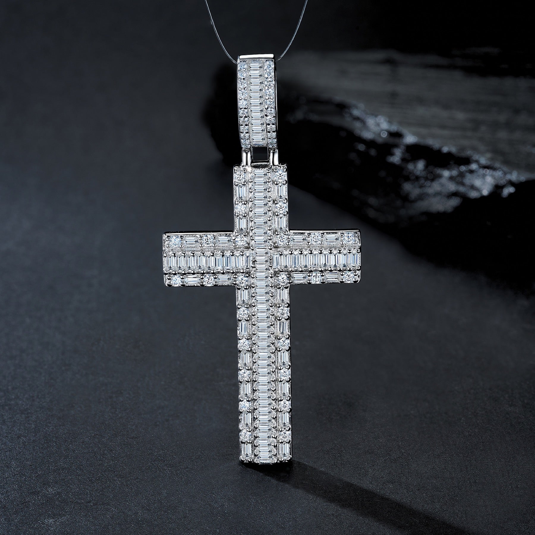 Pilastro Moissanite Cross Necklace in Sterling Silver