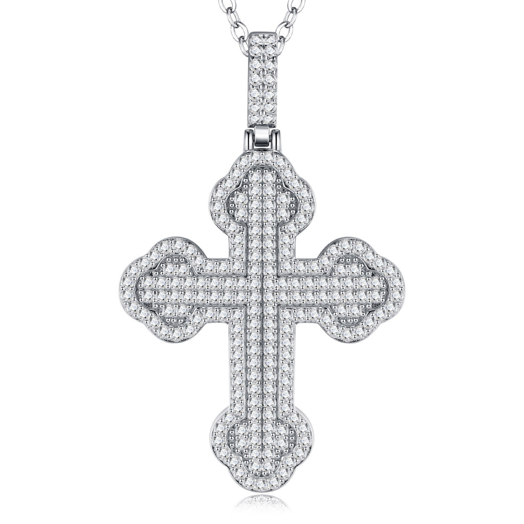 Gigliata Moissanite Cross Necklace in Sterling Silver