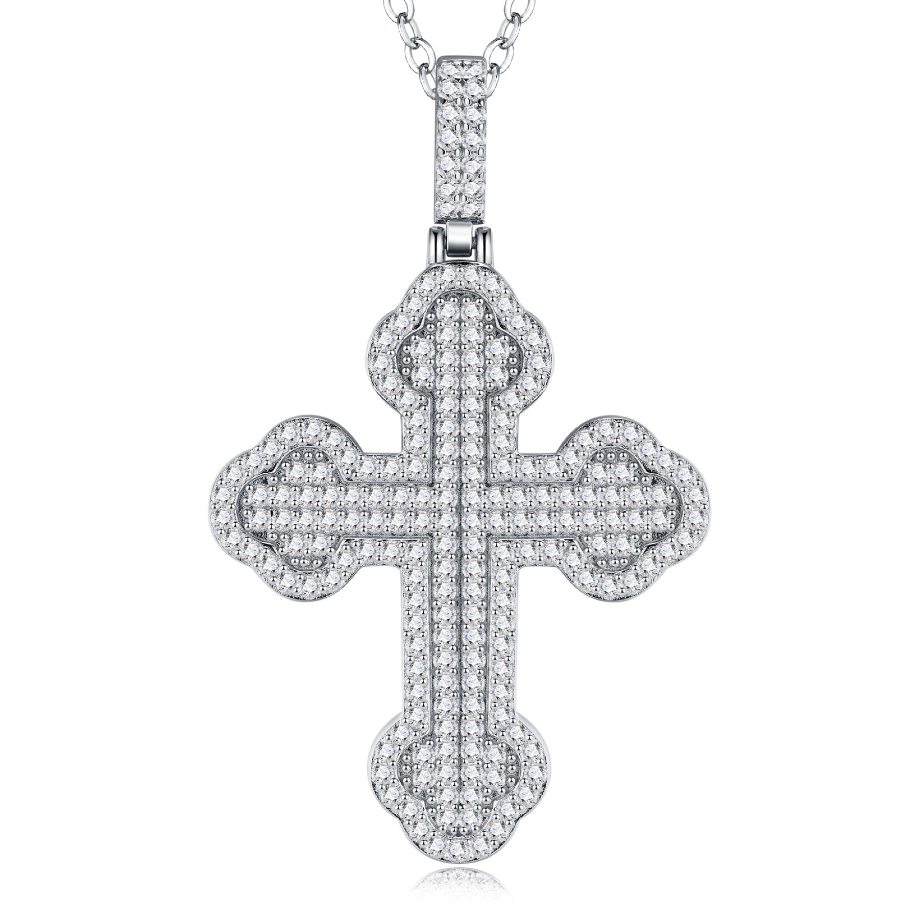 Gigliata Moissanite Cross Necklace in Sterling Silver