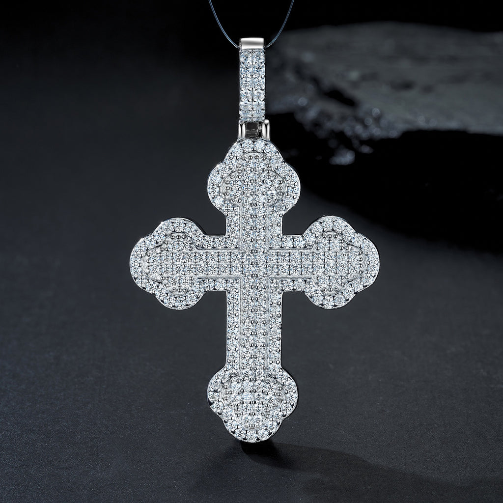 Gigliata Moissanite Cross Necklace in Sterling Silver