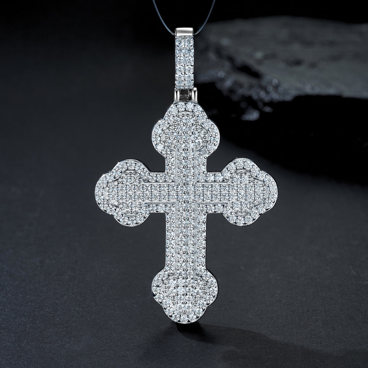 Gigliata Moissanite Cross Pendant in Sterling Silver
