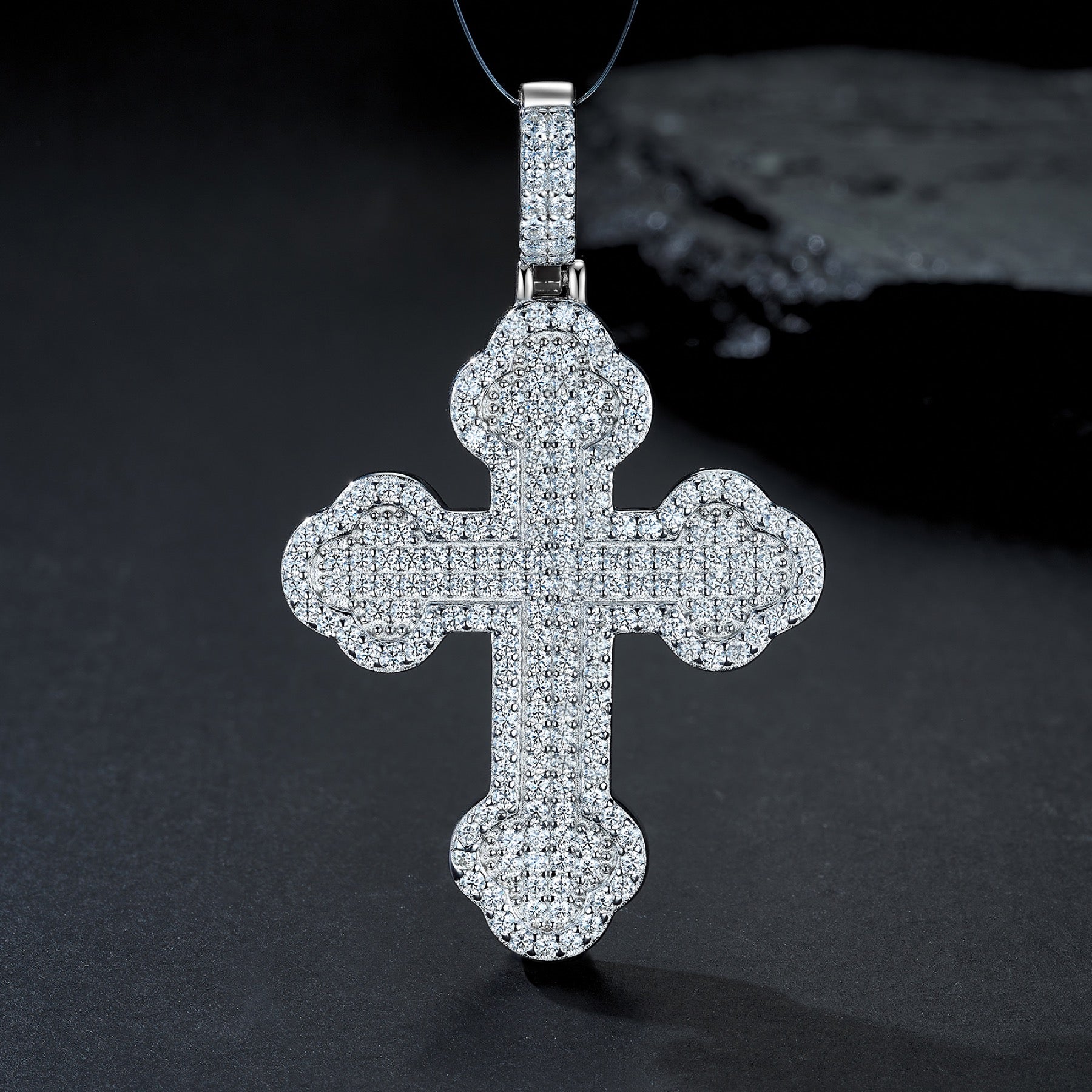 Gigliata Moissanite Cross Necklace in Sterling Silver