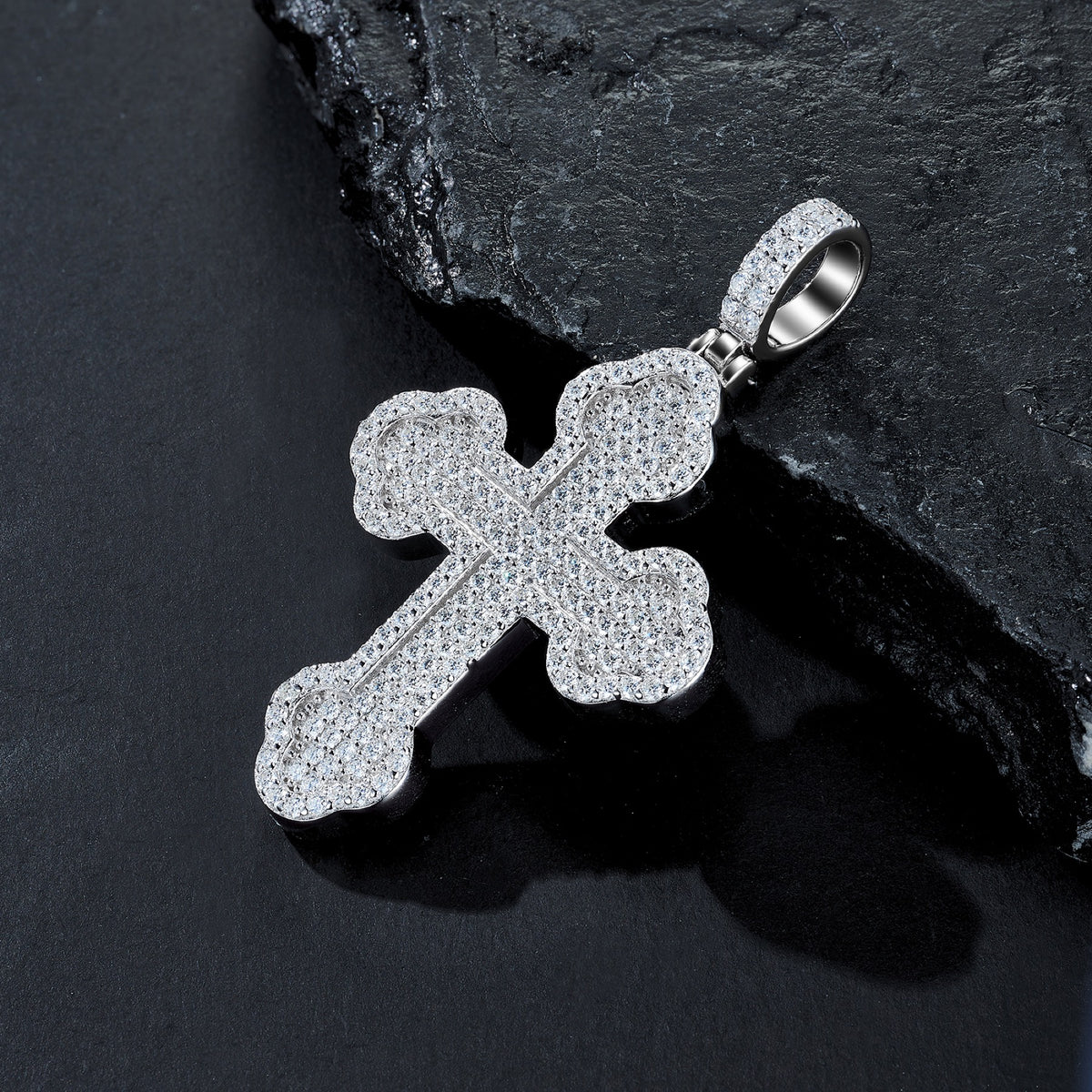 Gigliata Moissanite Cross Pendant in Sterling Silver