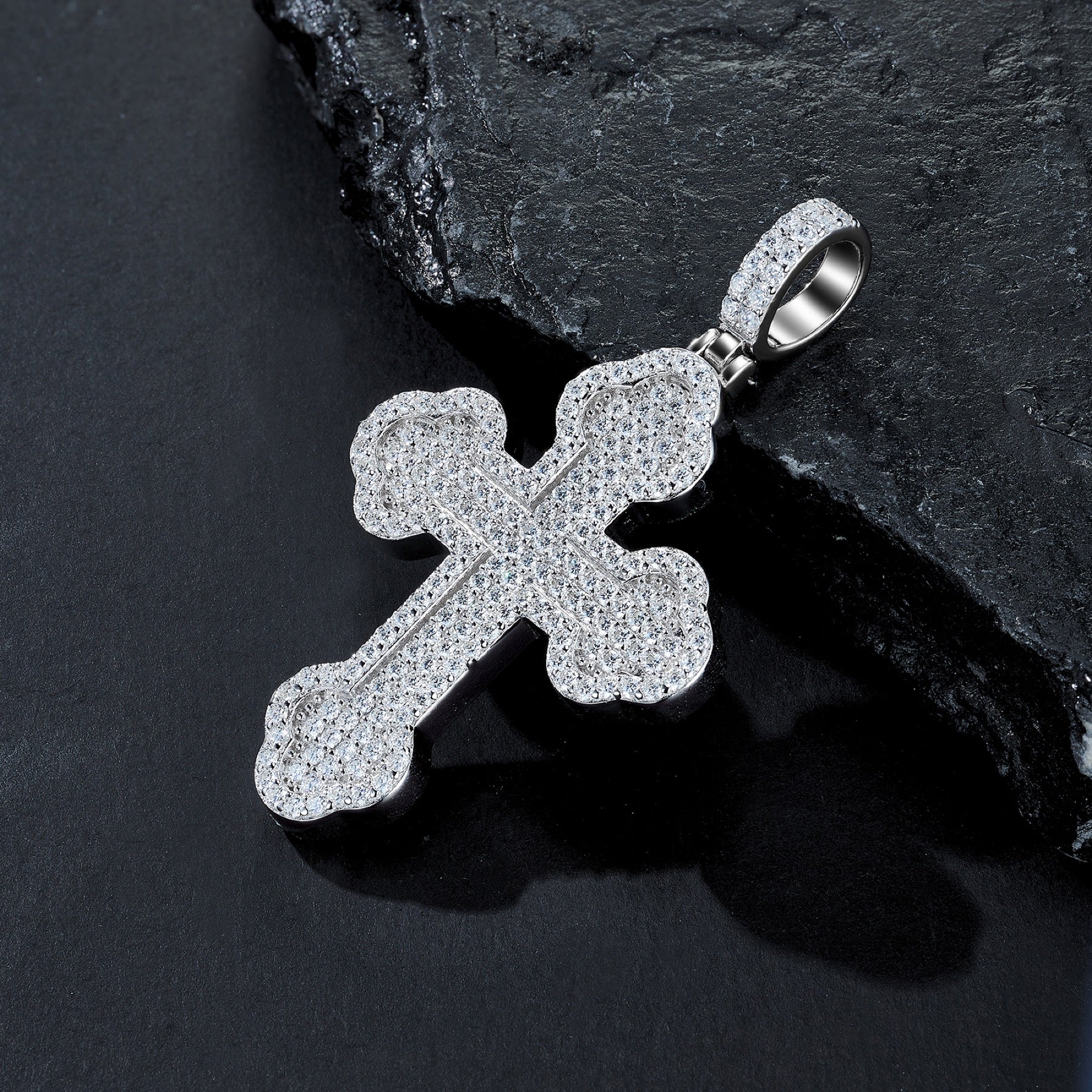 Gigliata Moissanite Cross Necklace in Sterling Silver