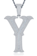 Initial Y Moissanite Iced Letter Pendant Necklace in Sterling Silver