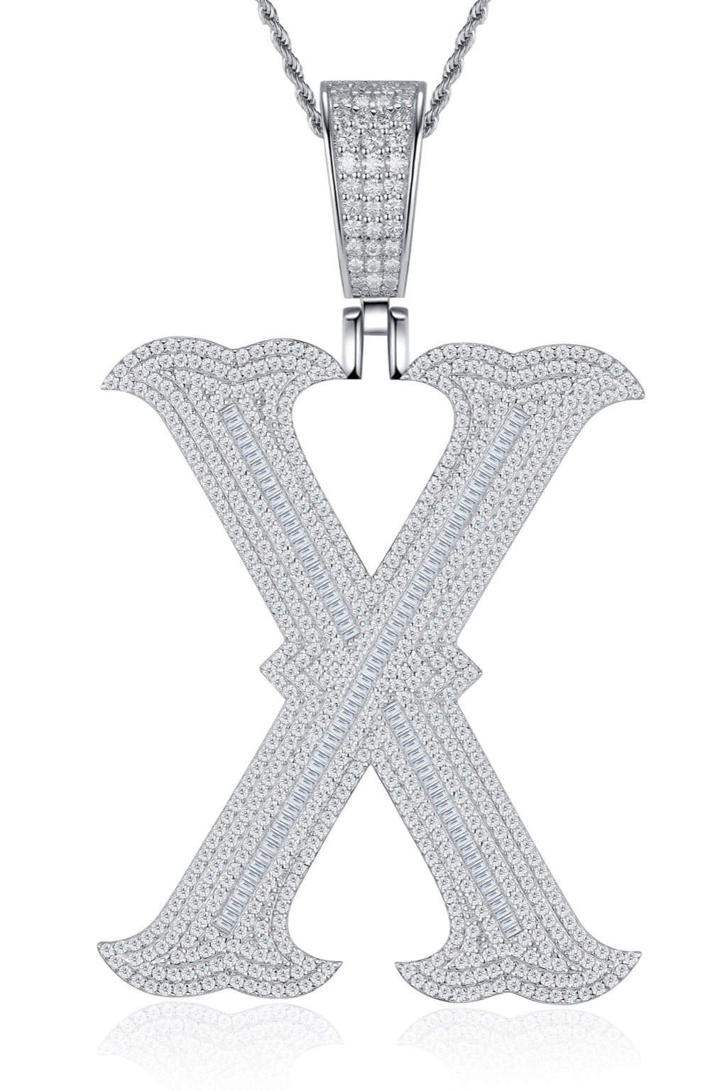 Initial X Moissanite Iced Letter Pendant Necklace in Sterling Silver