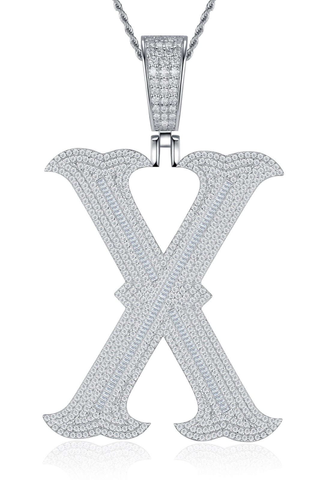 Initial X Moissanite Iced Letter Pendant Necklace in Sterling Silver