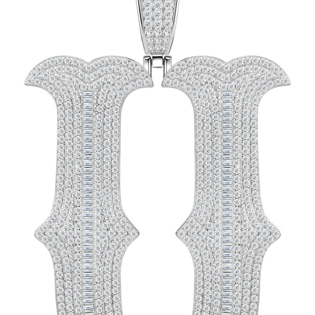 Initial U Moissanite Iced Letter Pendant Necklace in Sterling Silver — detail