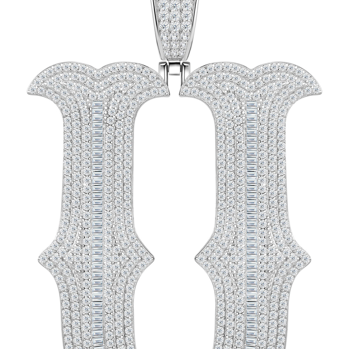 Initial U Moissanite Iced Letter Pendant in Sterling Silver — detail