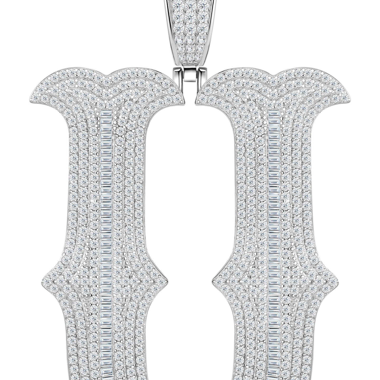 Initial U Moissanite Iced Letter Pendant Necklace in Sterling Silver — detail