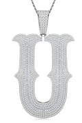 Initial U Moissanite Iced Letter Pendant Necklace in Sterling Silver