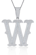 Initial W Moissanite Iced Letter Pendant Necklace in Sterling Silver