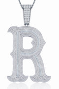 Initial R Moissanite Iced Letter Pendant Necklace in Sterling Silver