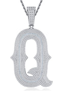 Initial Q Moissanite Iced Letter Pendant Necklace in Sterling Silver