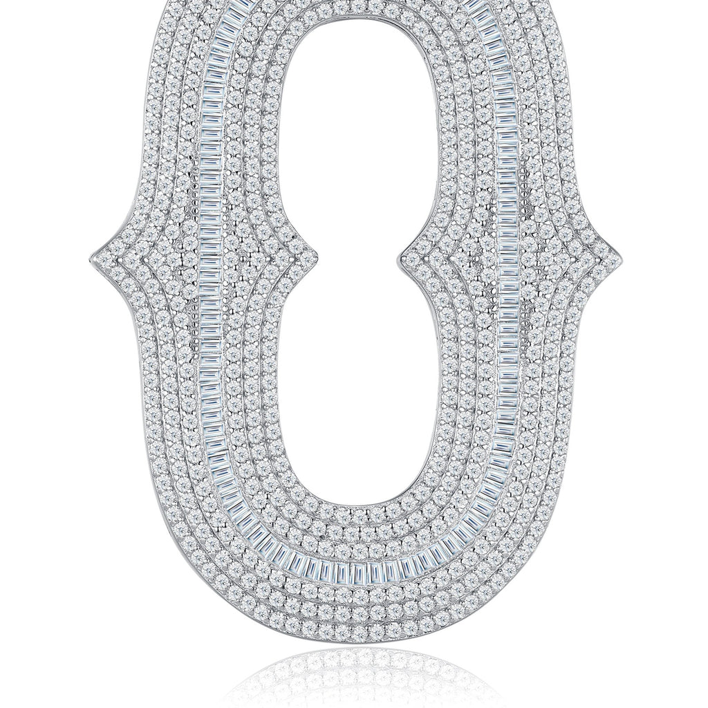 Initial O Moissanite Iced Letter Pendant Necklace in Sterling Silver — detail