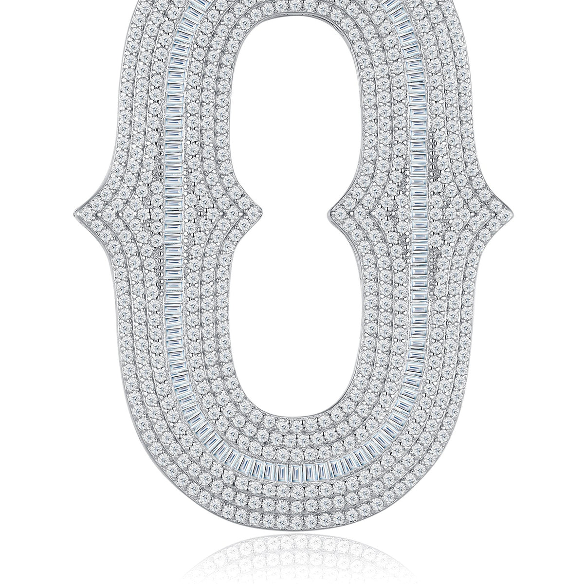 Initial O Moissanite Iced Letter Pendant in Sterling Silver — detail