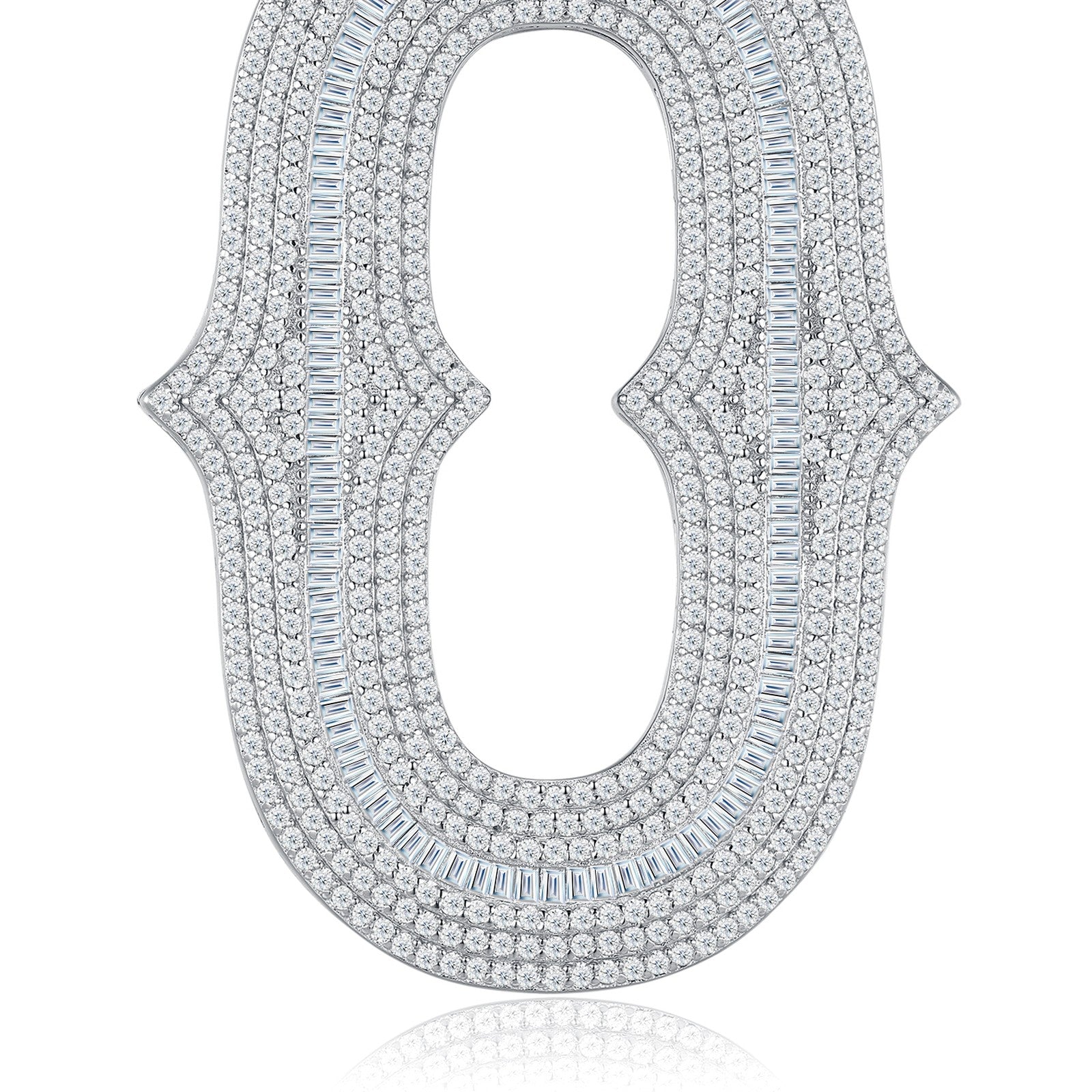 Initial O Moissanite Iced Letter Pendant Necklace in Sterling Silver — detail