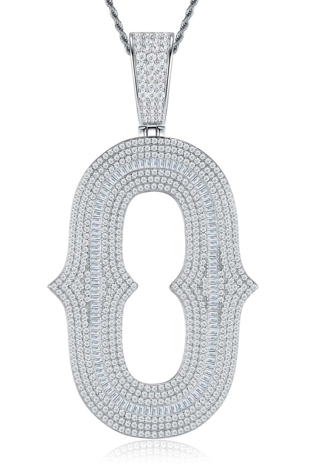 Initial O Moissanite Iced Letter Pendant Necklace in Sterling Silver