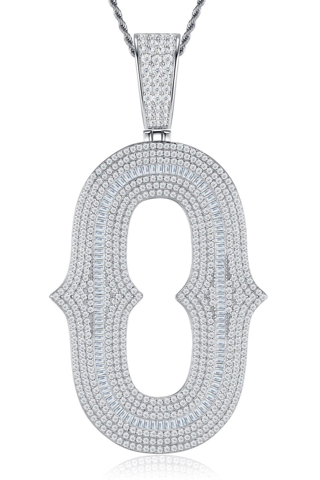 Initial O Moissanite Iced Letter Pendant Necklace in Sterling Silver