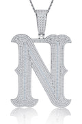 Initial N Moissanite Iced Letter Pendant Necklace in Sterling Silver