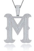 Initial M Moissanite Iced Letter Pendant Necklace in Sterling Silver