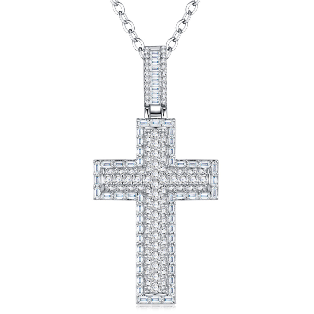 Devota Moissanite Cross Necklace in Sterling Silver