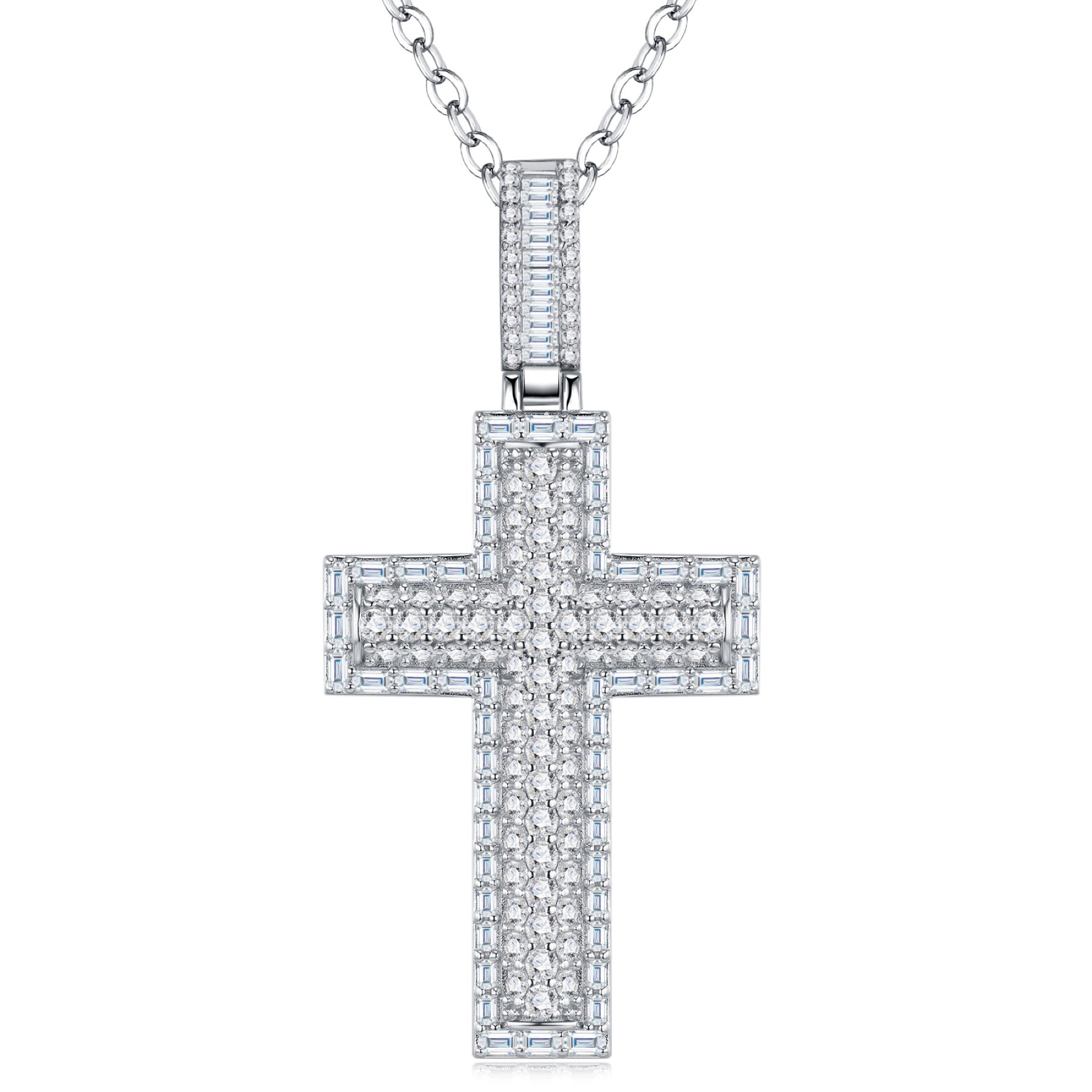 Devota Moissanite Cross Necklace in Sterling Silver