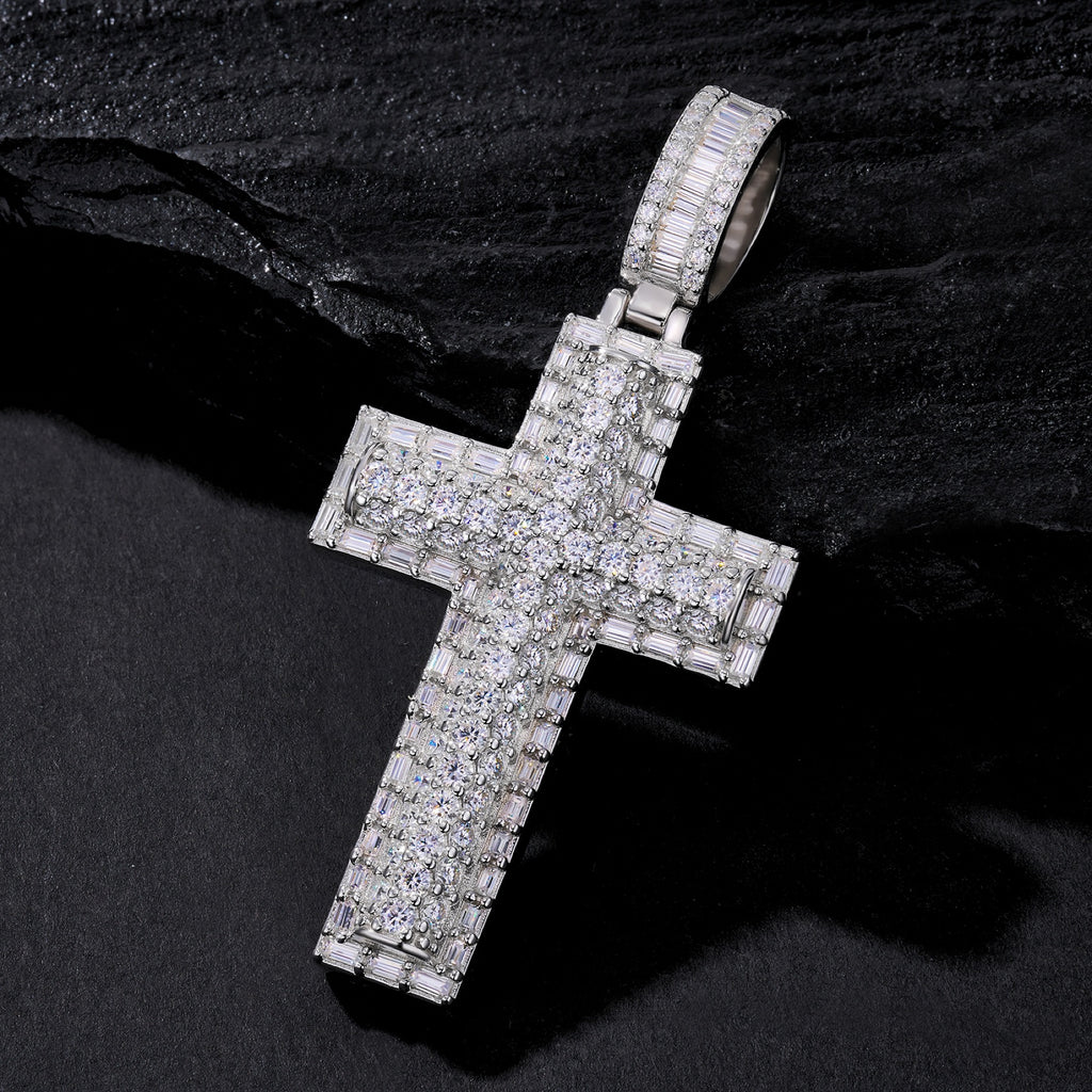 Devota Moissanite Cross Necklace in Sterling Silver