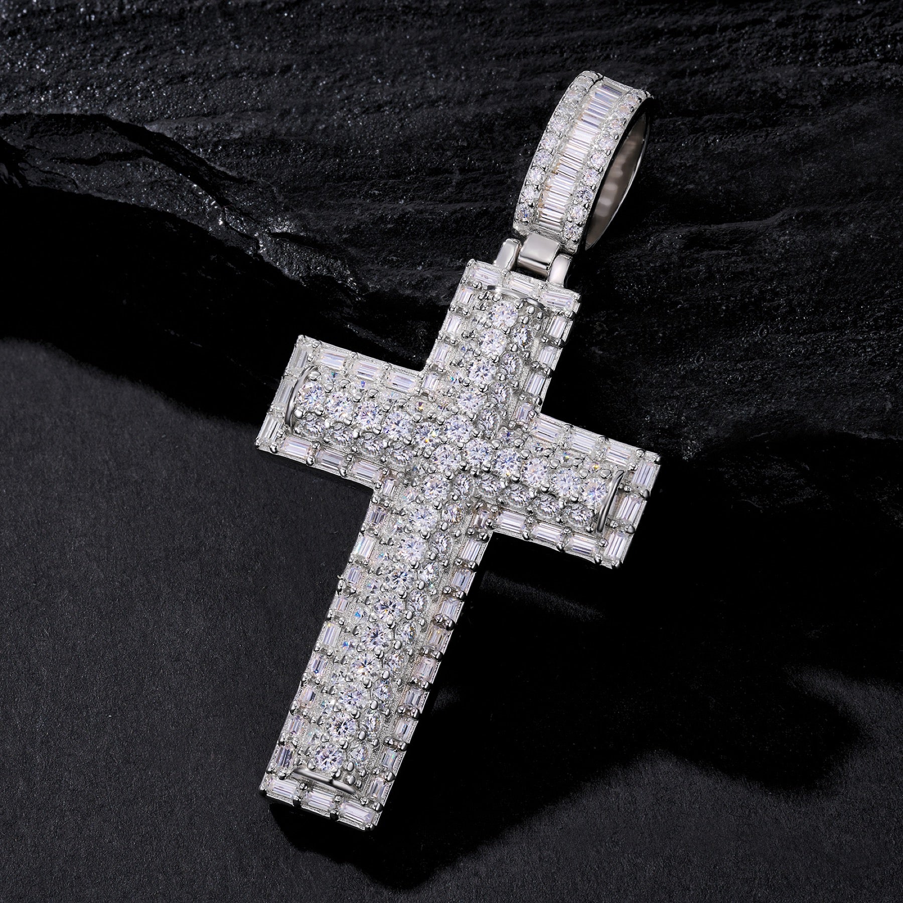 Devota Moissanite Cross Necklace in Sterling Silver
