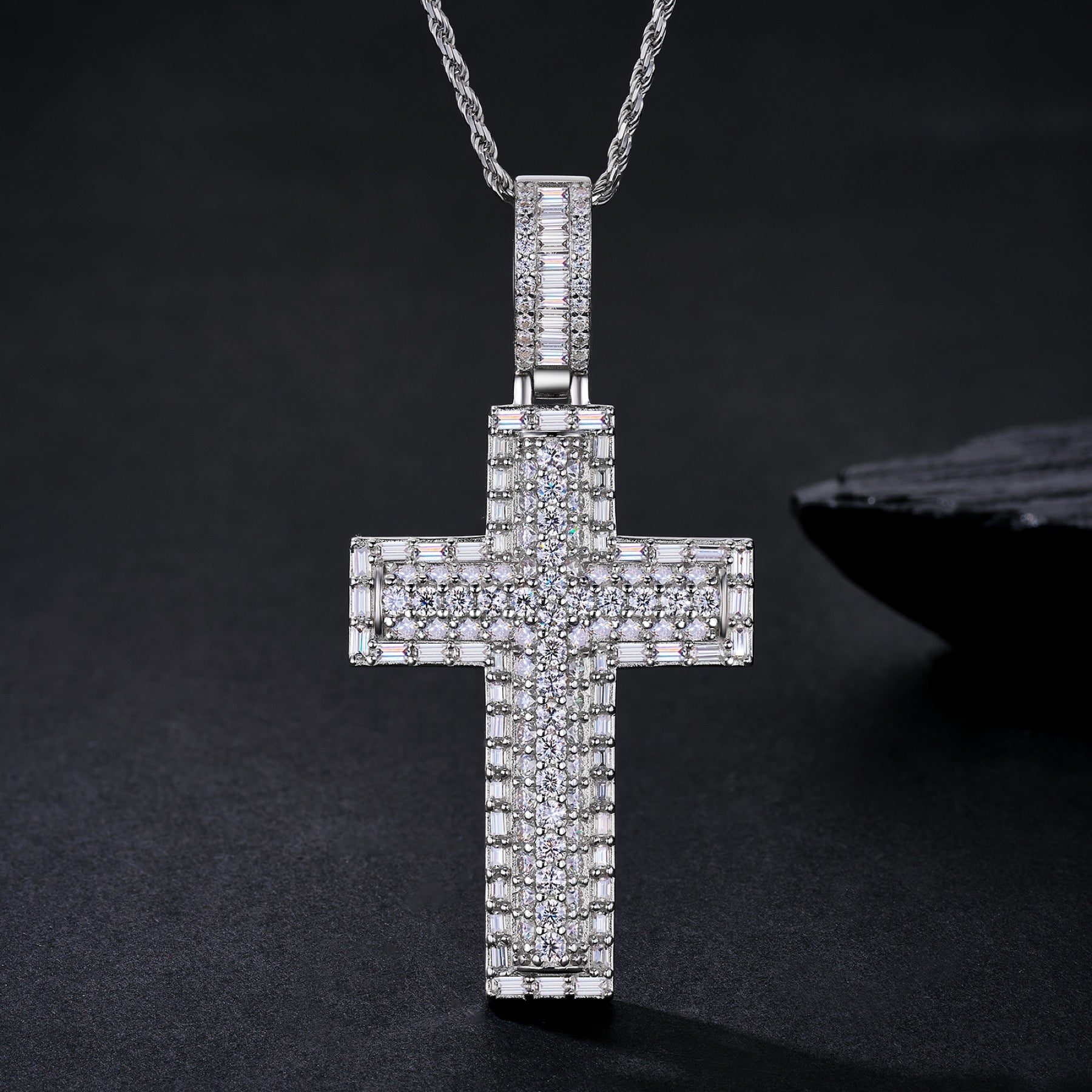 Devota Moissanite Cross Necklace in Sterling Silver