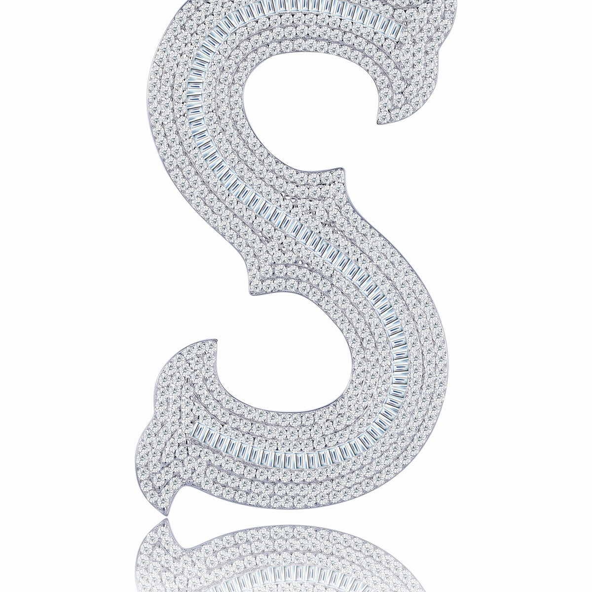 Initial S Moissanite Iced Letter Pendant in Sterling Silver — detail